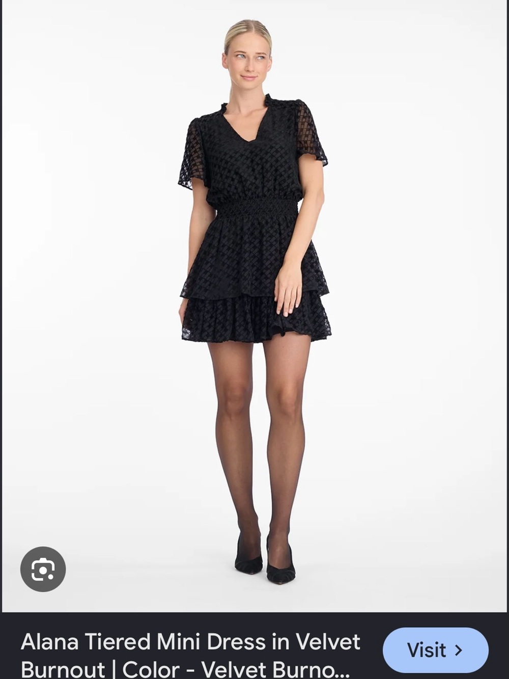 Draper James Black Tiered Velvet Burnout Mini Dress